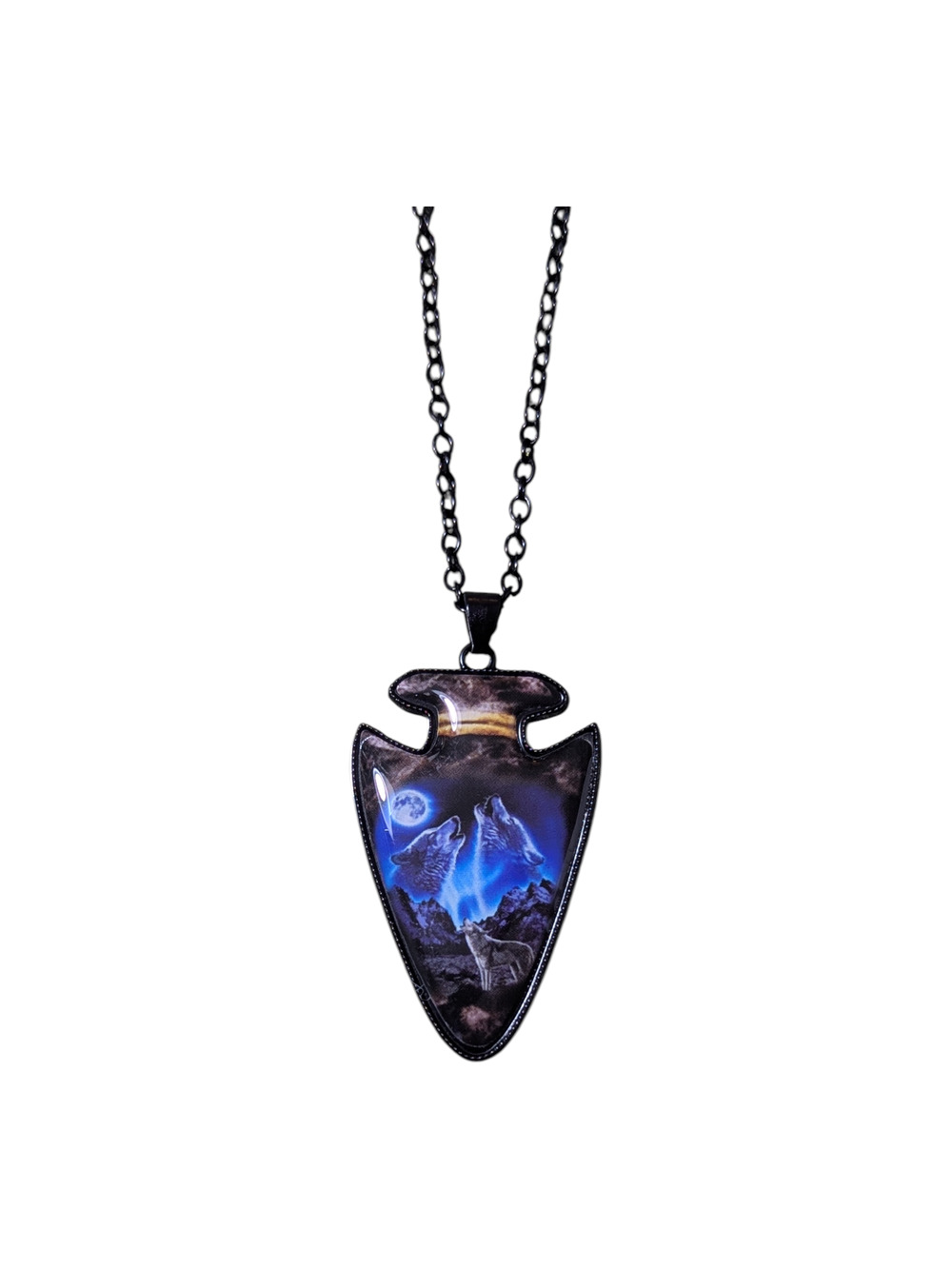 Arrowhead  Shaped Wolf Pendant Necklace - Blue Black - Unisex - Gift - NWT